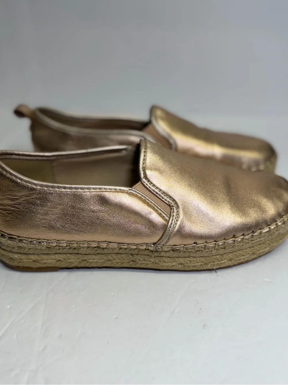 Women's Metallic Rose Gold Espadrille Slip-On Shoes 8.5